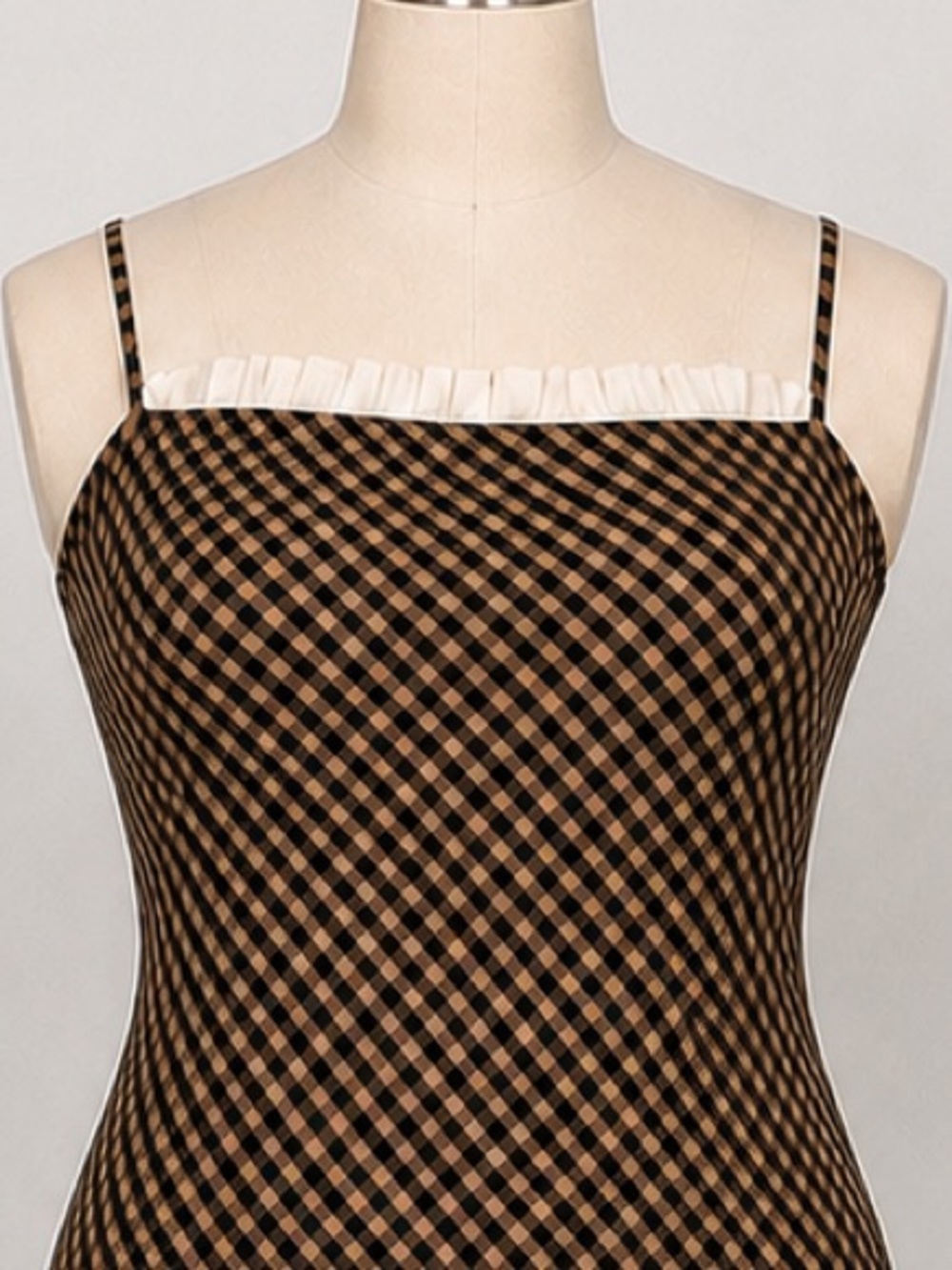 Antonio Melani x Courtney Grow Brown Gingham Midi Dress with Cream Ruffle Trim - Picture 5 of 10